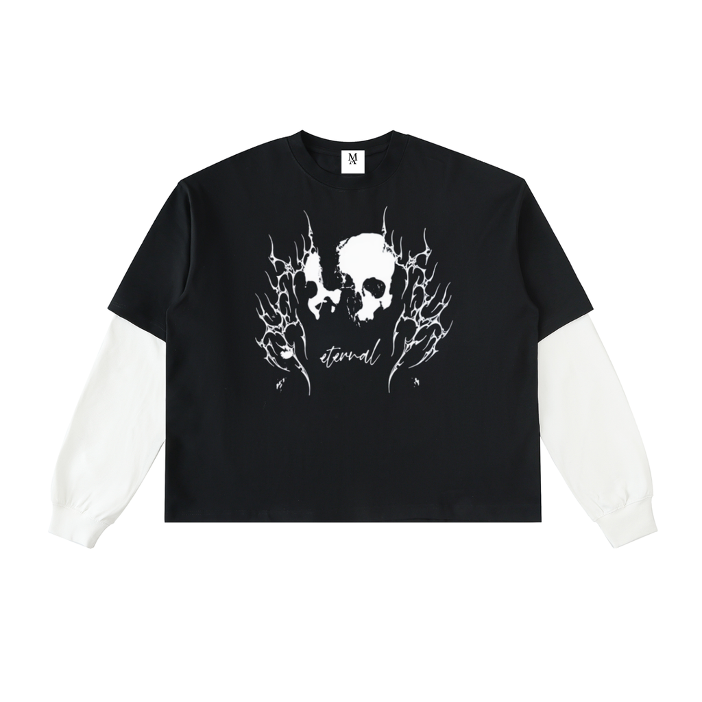 Layered Contrast Sleeve Cotton T-Shirt