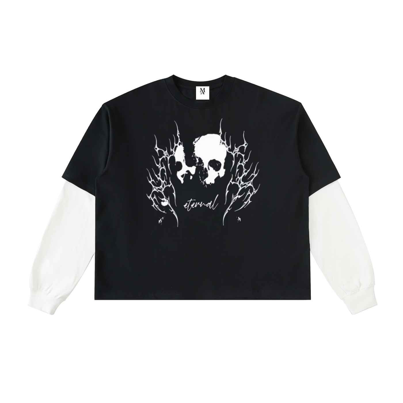 Layered Contrast Sleeve Cotton T-Shirt