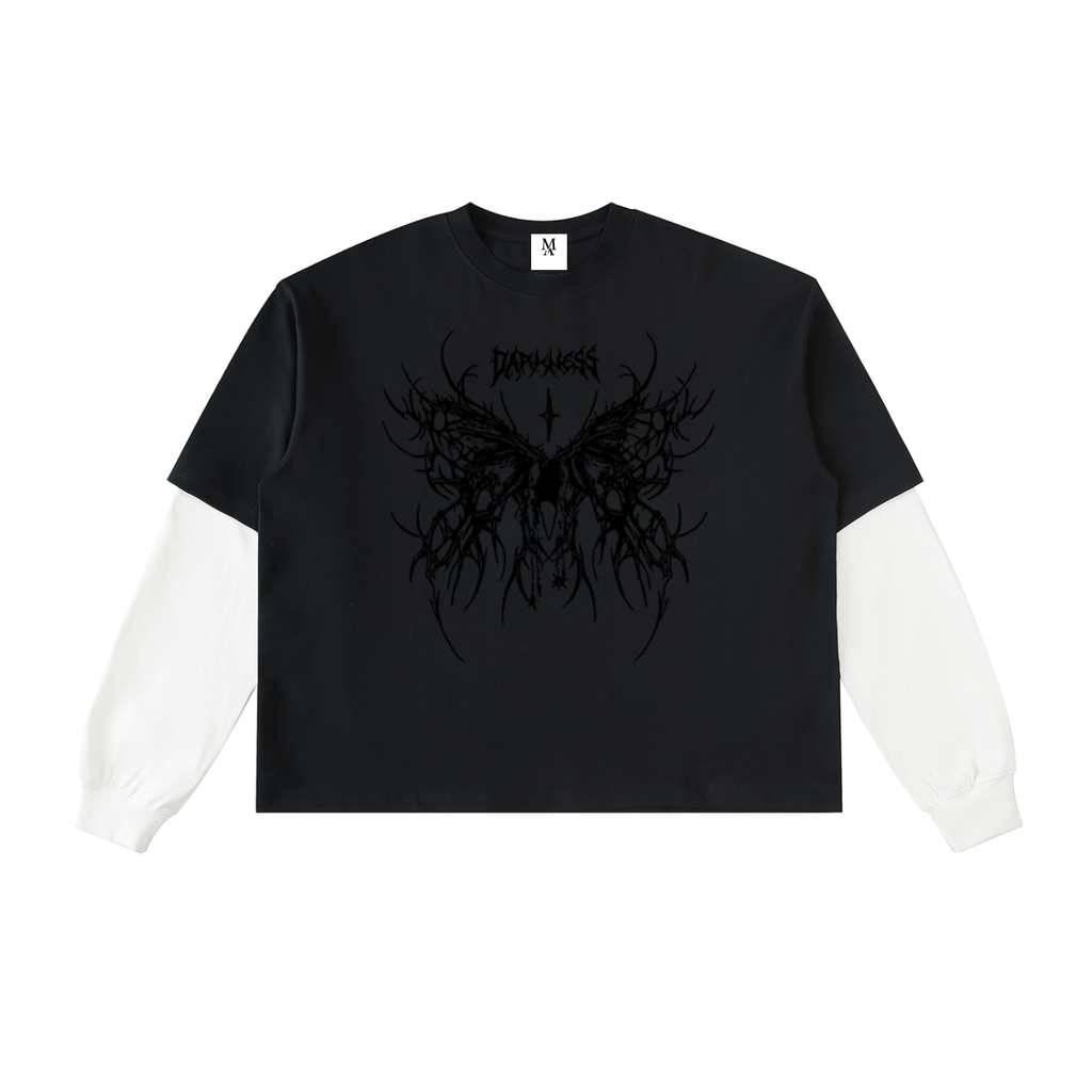 Layered Contrast Sleeve Cotton T-Shirt