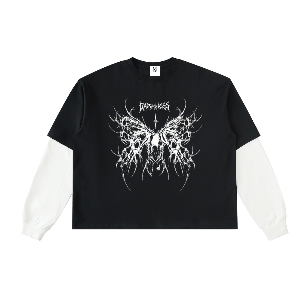 Layered Contrast Sleeve Cotton T-Shirt