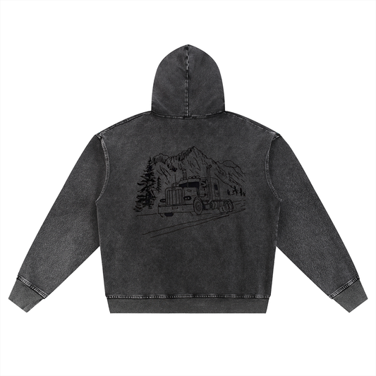 Snow Wash Oversized Zip-Up Hoodie