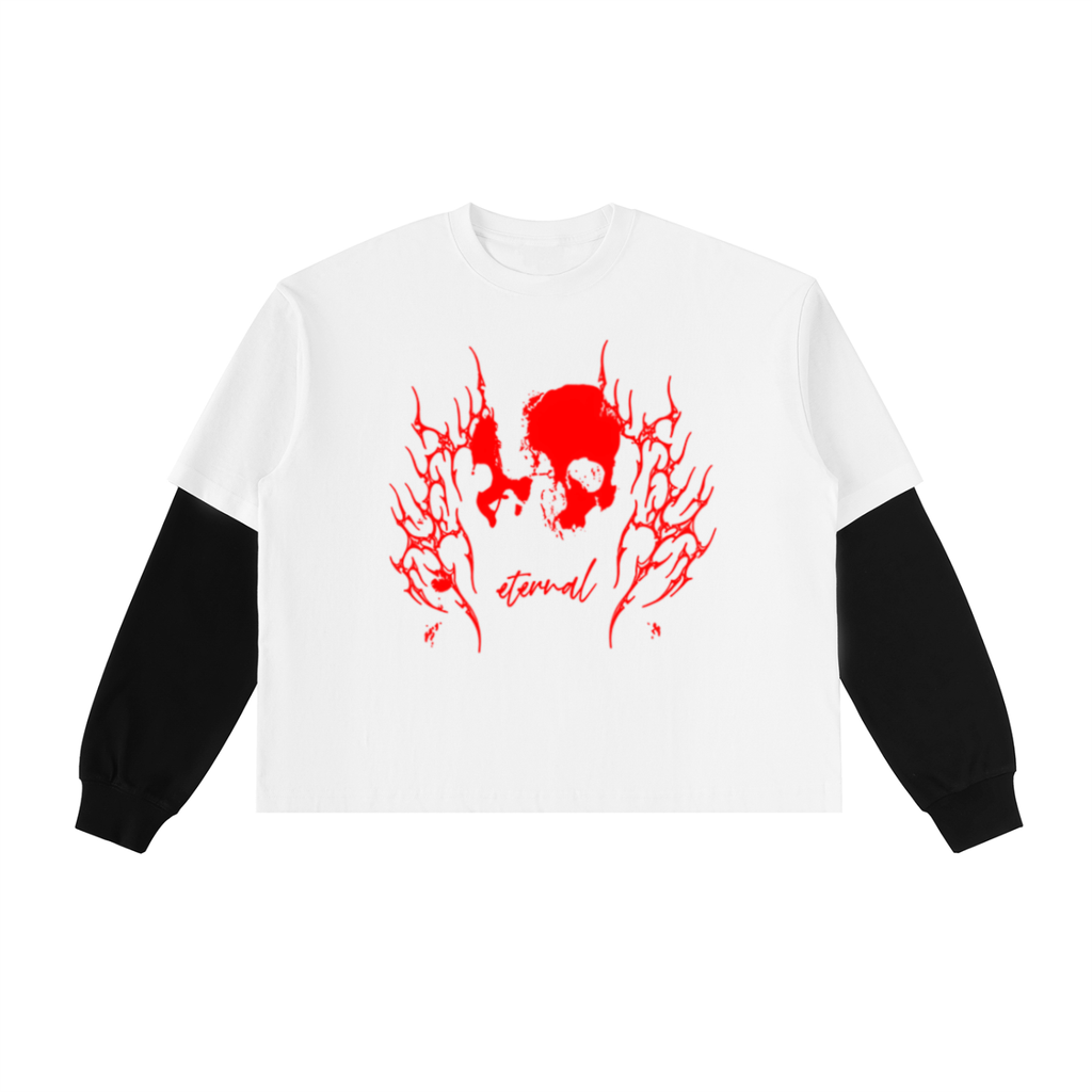 Layered Contrast Sleeve Cotton T-Shirt