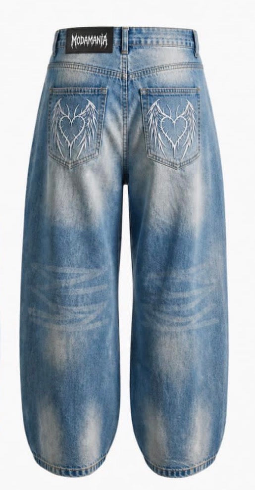 Baggy Jeans Thorned Winged Hearts