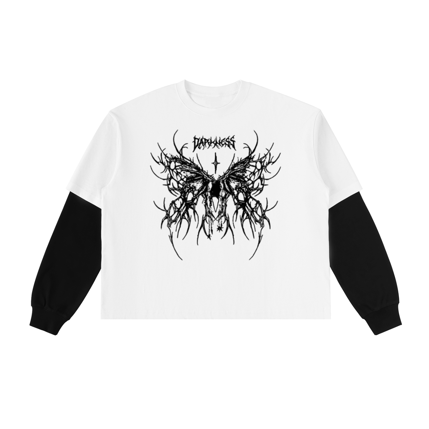 Layered Contrast Sleeve black butterflies