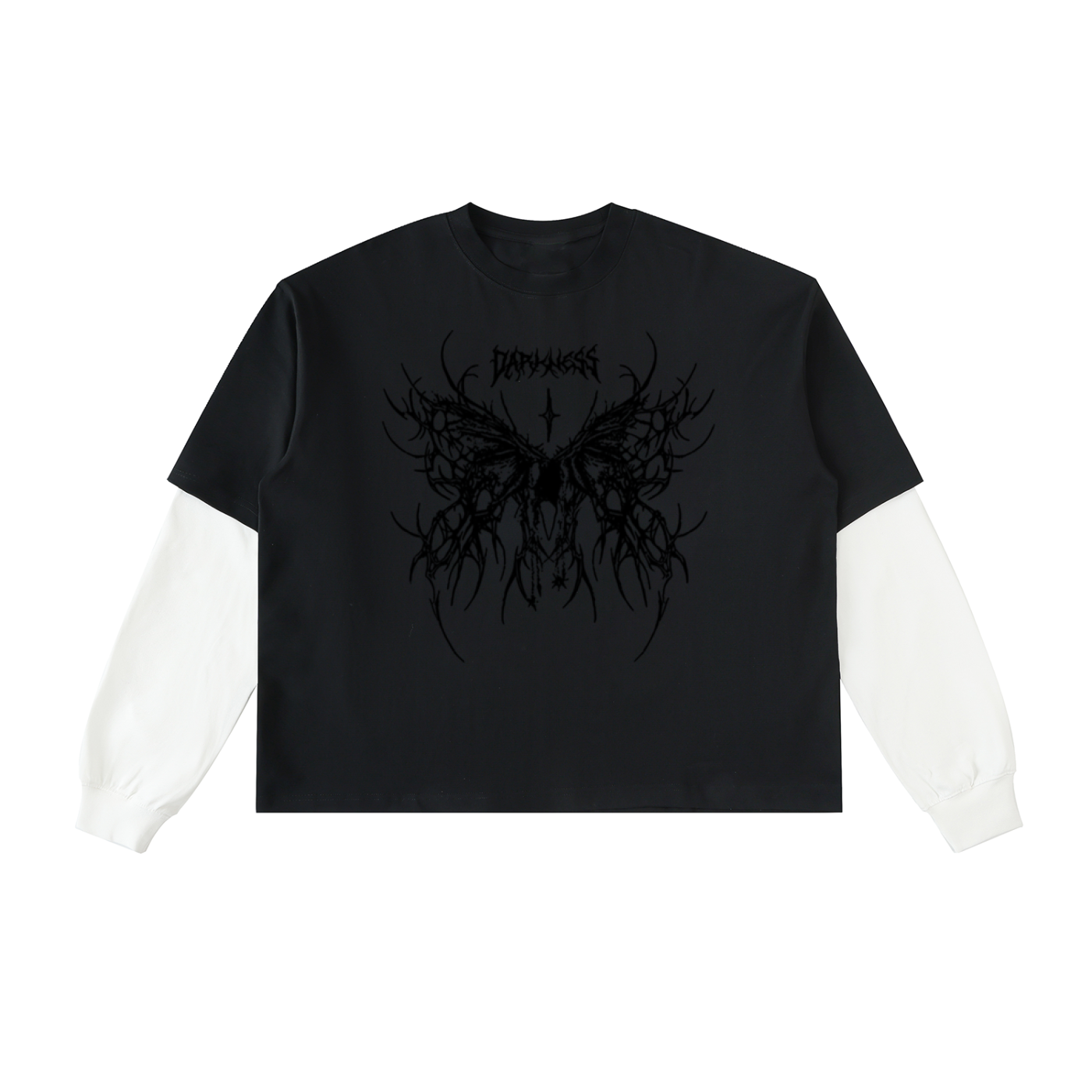 Layered Contrast Sleeve black butterflies