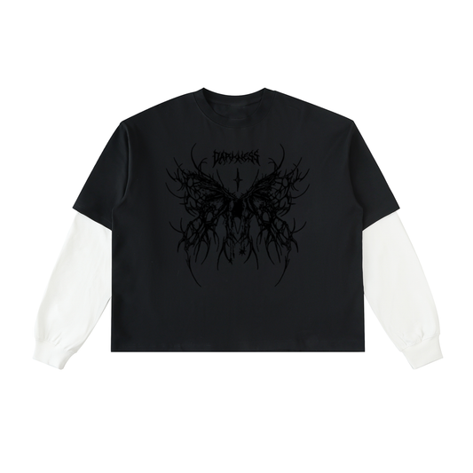 Layered Contrast Sleeve black butterflies