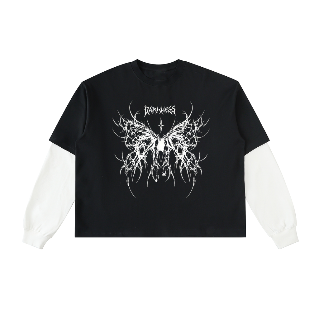 Layered Contrast Sleeve Cotton T-Shirt